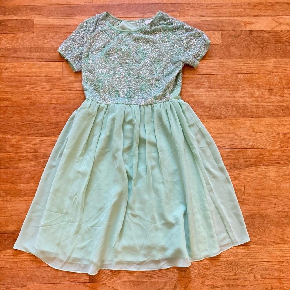 ASOS green sequin knee length a-line short sleeve maternity dress size 6
 b30